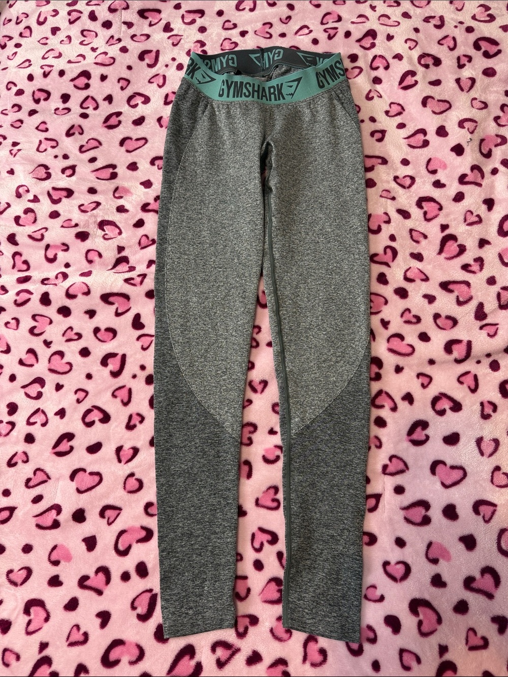 Gymshark Gray Leggings with Teal Logo Waistband size S